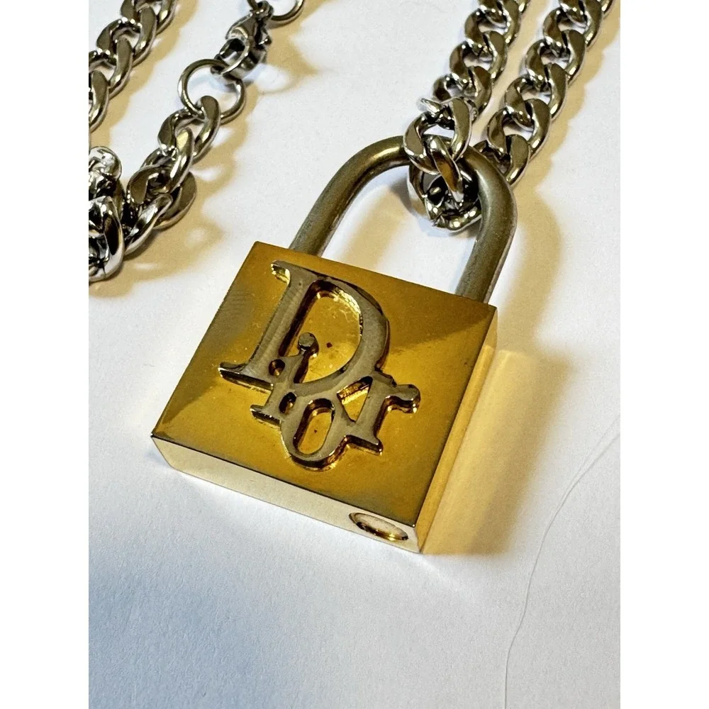 Vintage Christian Dior Padlock Necklace Two Tone Rare